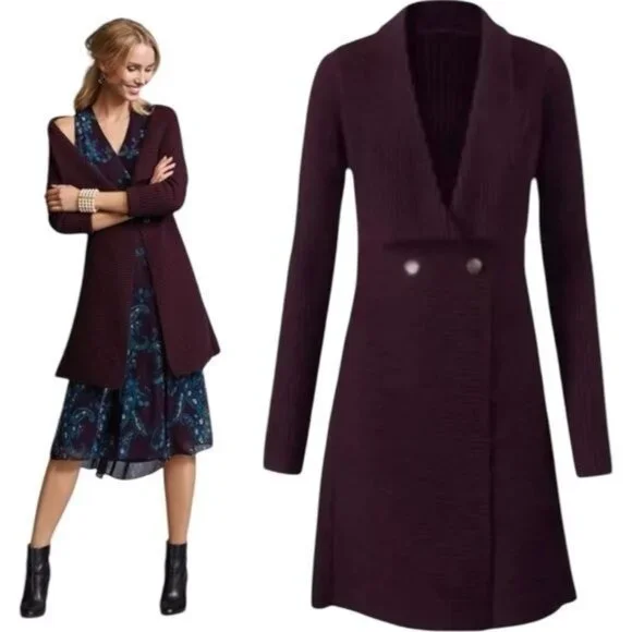 CAbi Regal Longline Duster Button Shawl Collared Cardigan Cozy Holiday Luxury M - Picture 2 of 10